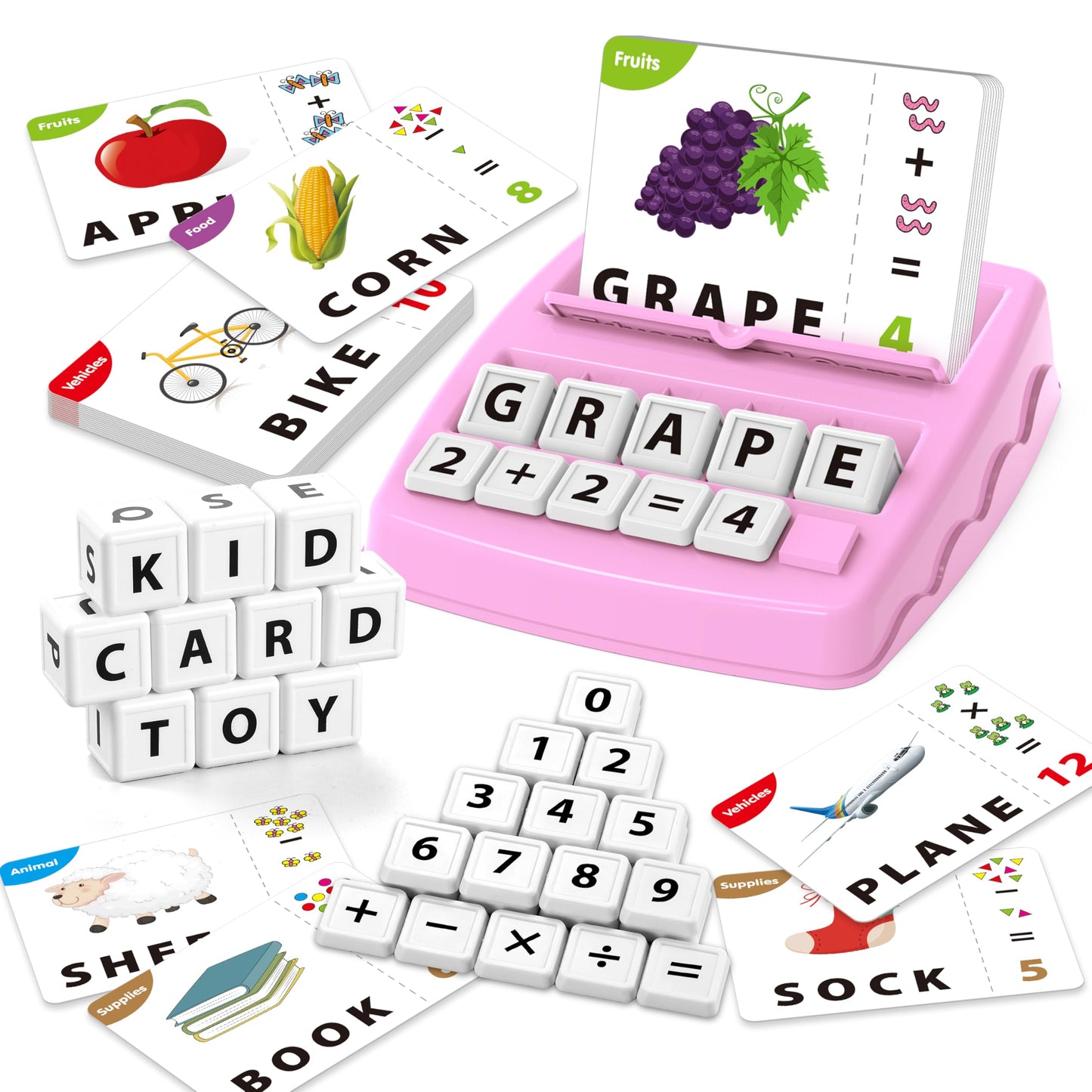 Yolscue Montessori Matching Letter Games – Alphabet & Math Toy for 3-8 Year Olds (Pink)