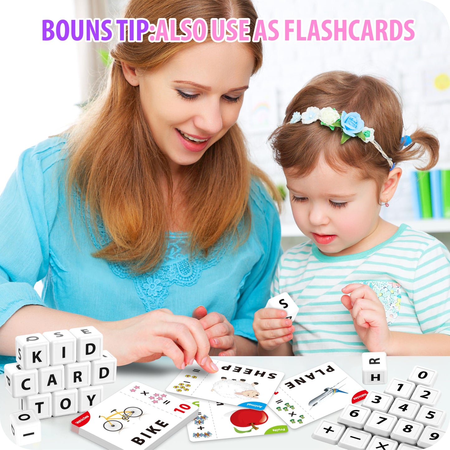 Yolscue Montessori Matching Letter Games – Alphabet & Math Toy for 3-8 Year Olds (Pink)
