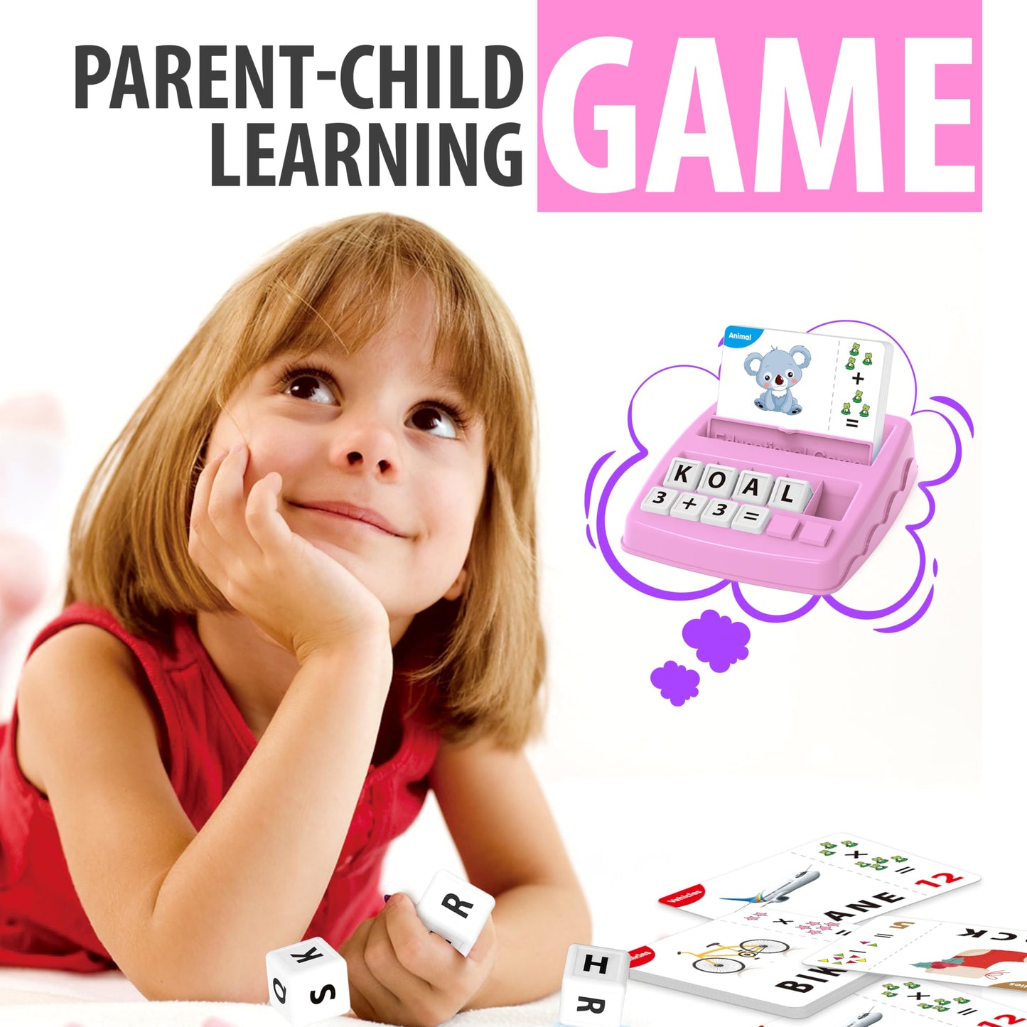 Yolscue Montessori Matching Letter Games – Alphabet & Math Toy for 3-8 Year Olds (Pink)