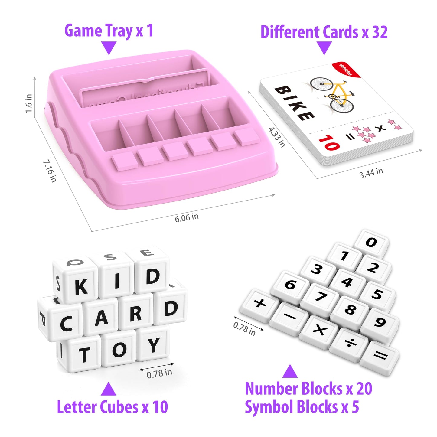 Yolscue Montessori Matching Letter Games – Alphabet & Math Toy for 3-8 Year Olds (Pink)