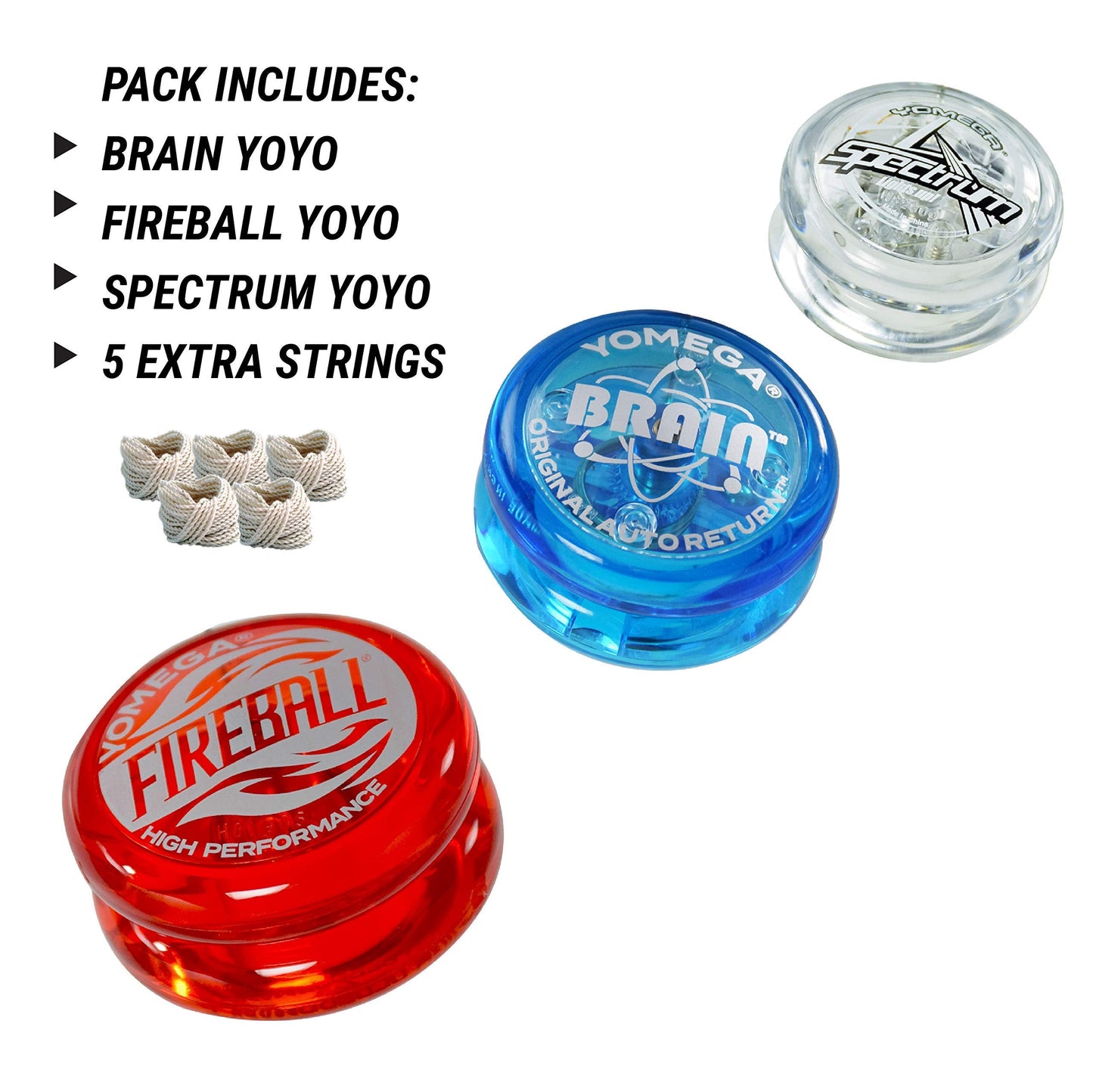 Yomega 3 Legendary Spinners: Brain Auto Return YoYo, Fireball Transaxle, Spectrum LED
