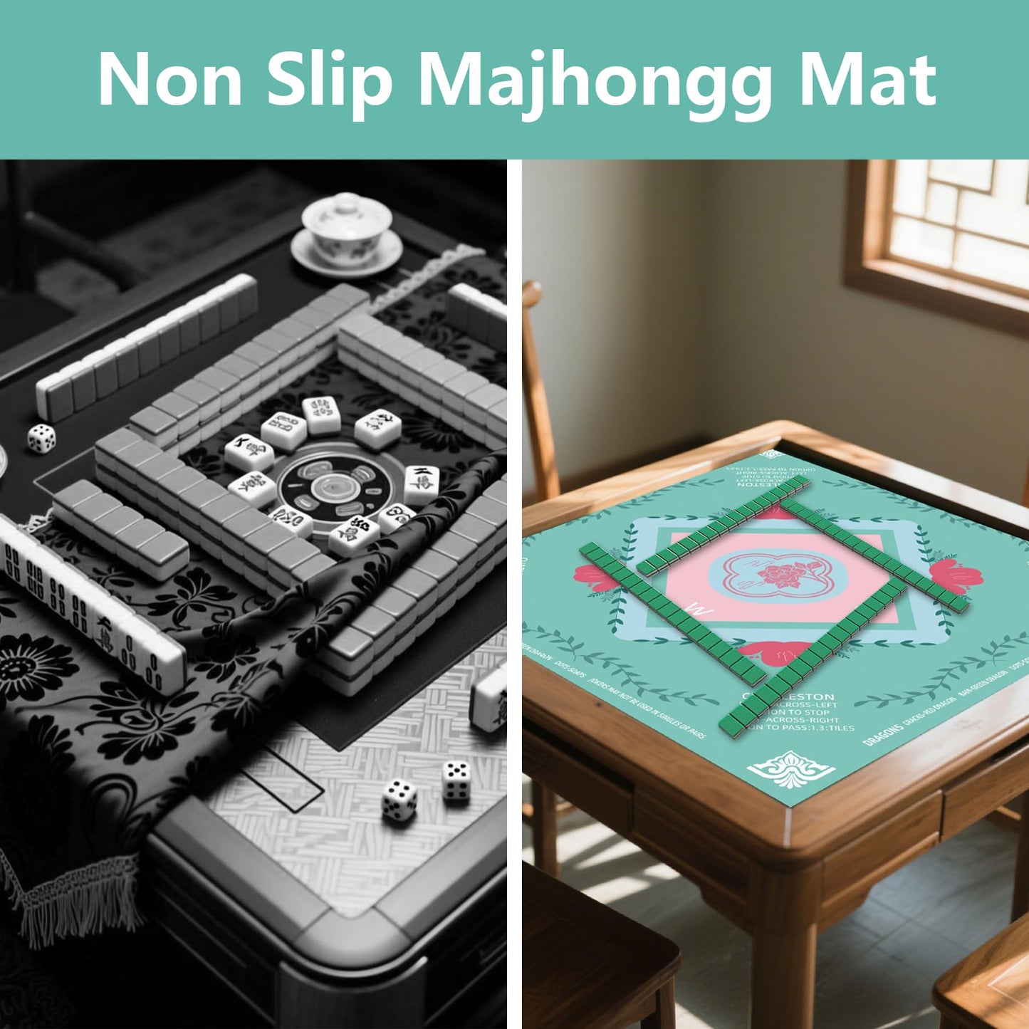 YOMEYOT Mahjong Mat 31.5 x 31.5 in – Noise-Reducing, Non-Slip Table Pad