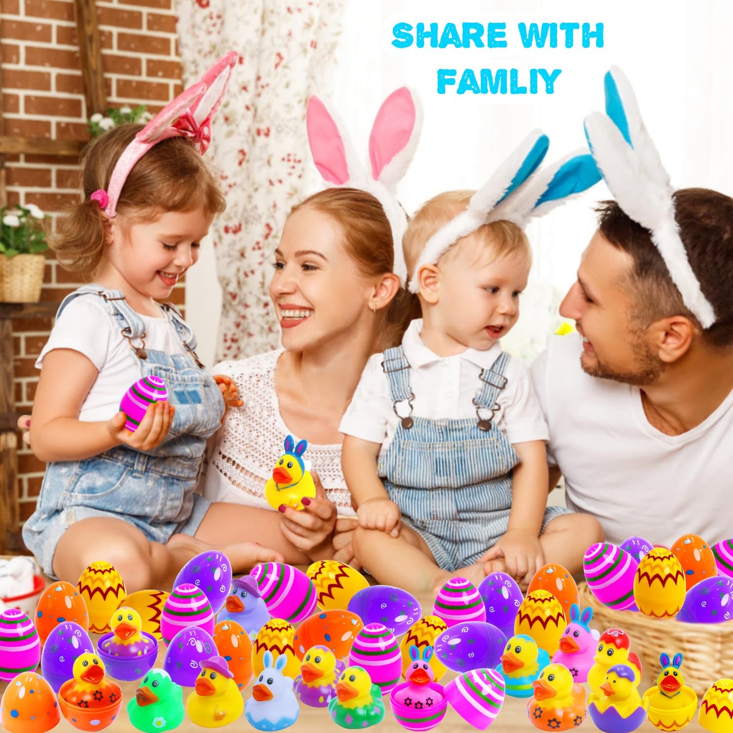Yomwet 24 Pcs Easter Eggs with Rubber Duck Toys for Kids – Colorful Bath Toys & Easter Basket Stuffers