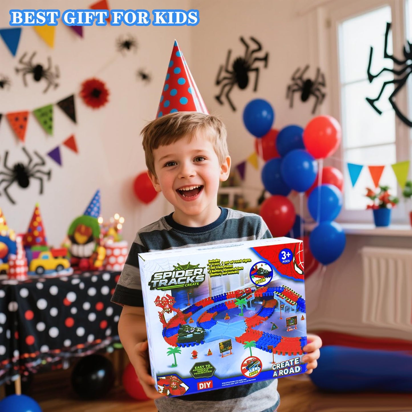 Yomwet Spider Track Set – 221 Pieces, 2 Electric Spider Cars & 6 Alloy Cars