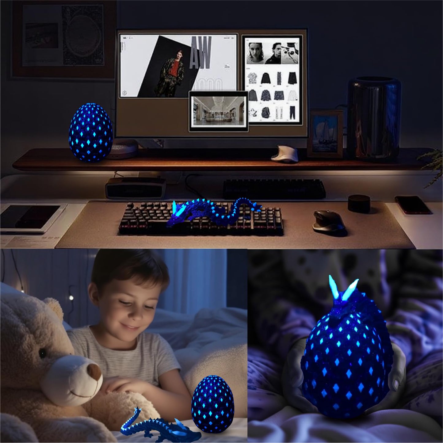 YonaaClin 3D Printed Dragon Egg with Dragon Inside – Glowing Night Light, Fidget Toy & Collectible