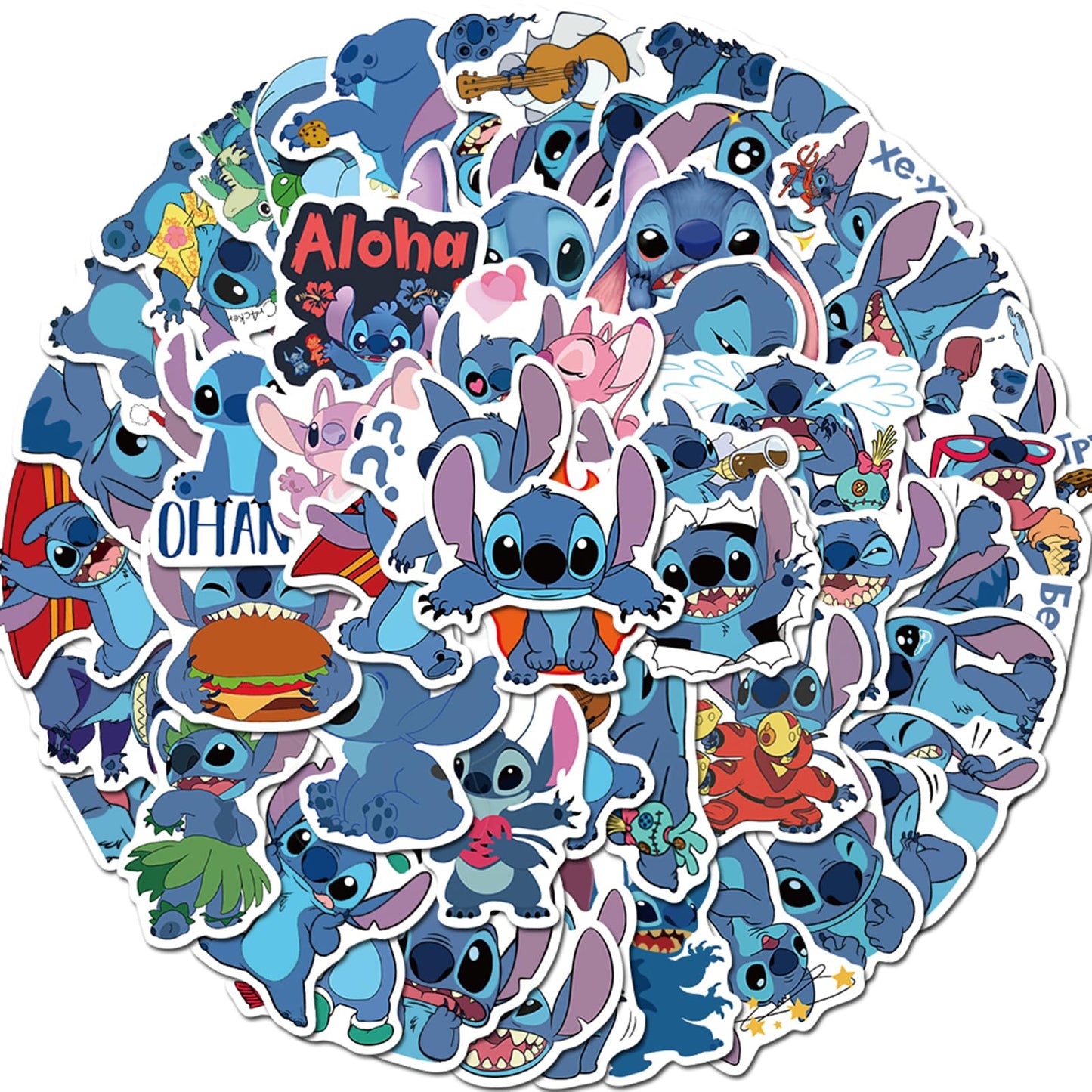 YONGAI 50Pcs Stitch Sticker Set for Kids – Waterproof Cartoon Vinyl Decals