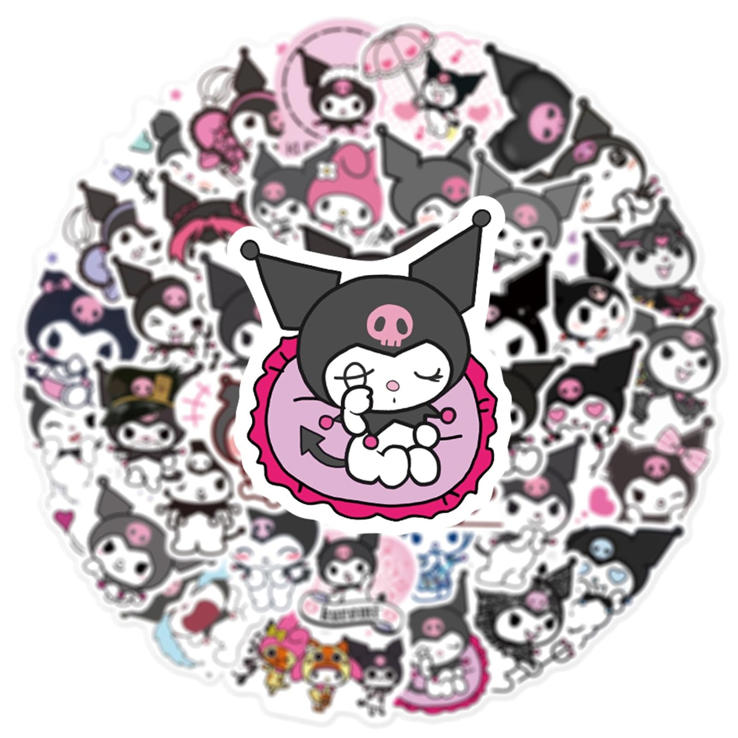 YONGAI 50Pcs Kuromi Sticker Pack — Waterproof Kawaii Vinyl Decals for Water Bottles, Notebooks, Skateboards