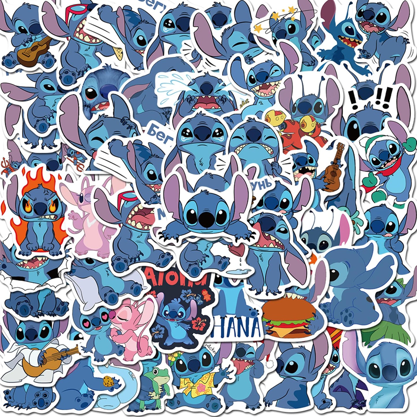 YONGAI 50Pcs Stitch Sticker Set for Kids – Waterproof Cartoon Vinyl Decals