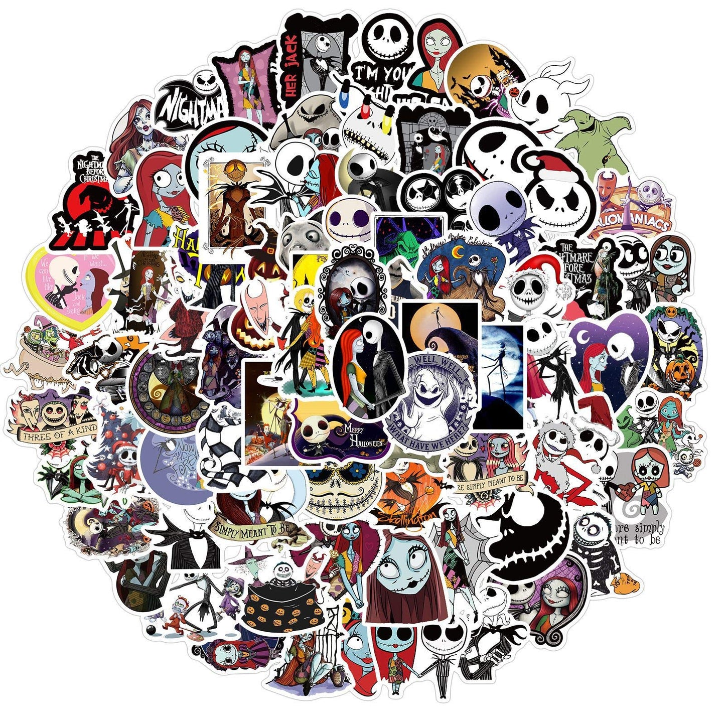 YONGAI 100Pcs Nightmare Before Christmas Sticker Pack – Waterproof Vinyl Decals for Laptops, Skateboards, Notebooks