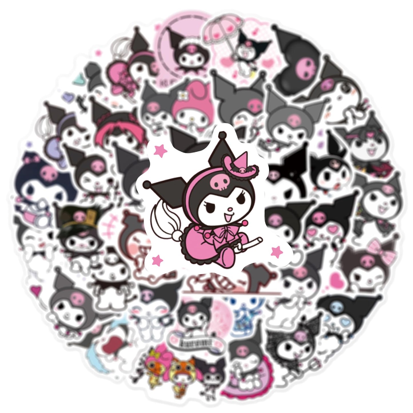 YONGAI 50Pcs Kuromi Sticker Pack — Waterproof Kawaii Vinyl Decals for Water Bottles, Notebooks, Skateboards