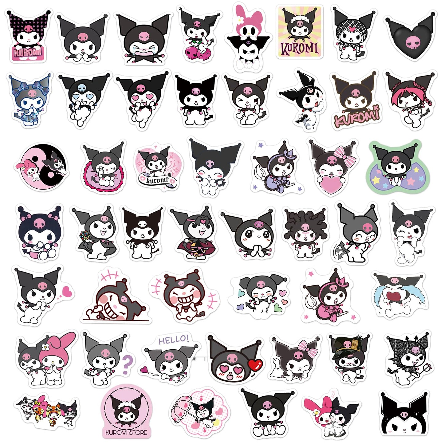 YONGAI 50Pcs Kuromi Sticker Pack — Waterproof Kawaii Vinyl Decals for Water Bottles, Notebooks, Skateboards