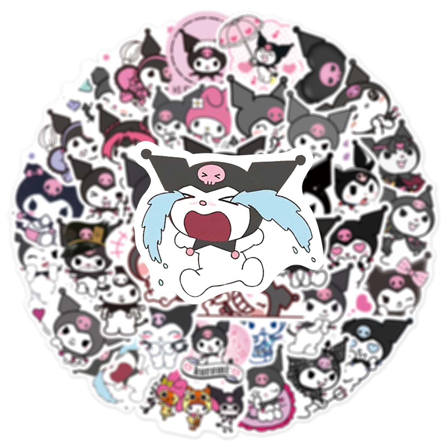 YONGAI 50Pcs Kuromi Sticker Pack — Waterproof Kawaii Vinyl Decals for Water Bottles, Notebooks, Skateboards