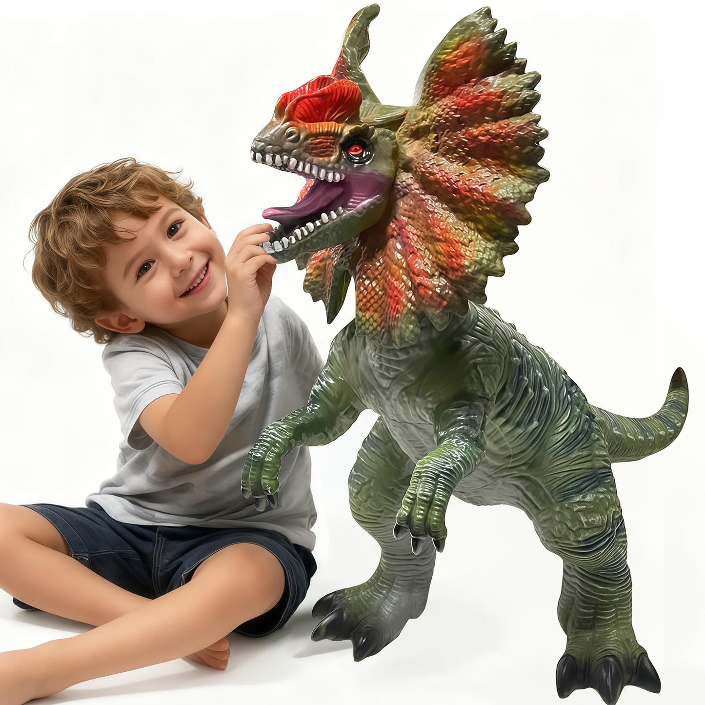 YONGJULE Large Dinosaur Toy - 29-inch Dilophosaurus Inflatable Dino for Kids 3-5