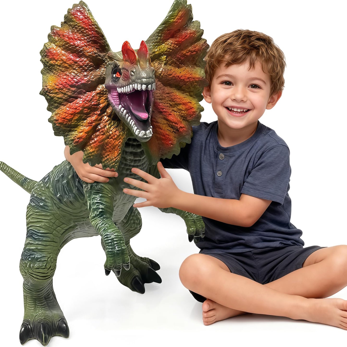YONGJULE Large Dinosaur Toy - 29-inch Dilophosaurus Inflatable Dino for Kids 3-5