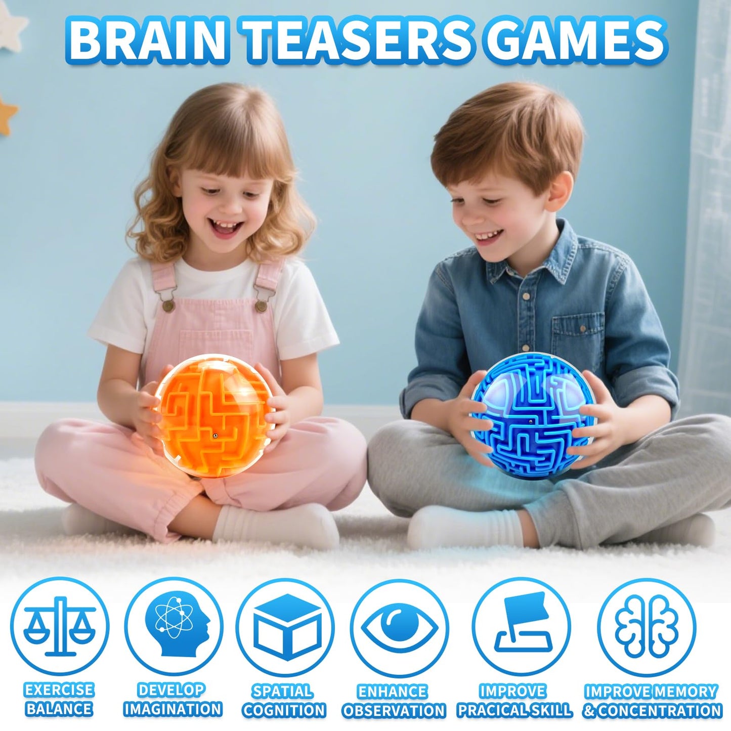 YongnKids 4-Piece 3D Puzzle Maze Ball – Brain Teaser Fidget Toy for Focus & Calm