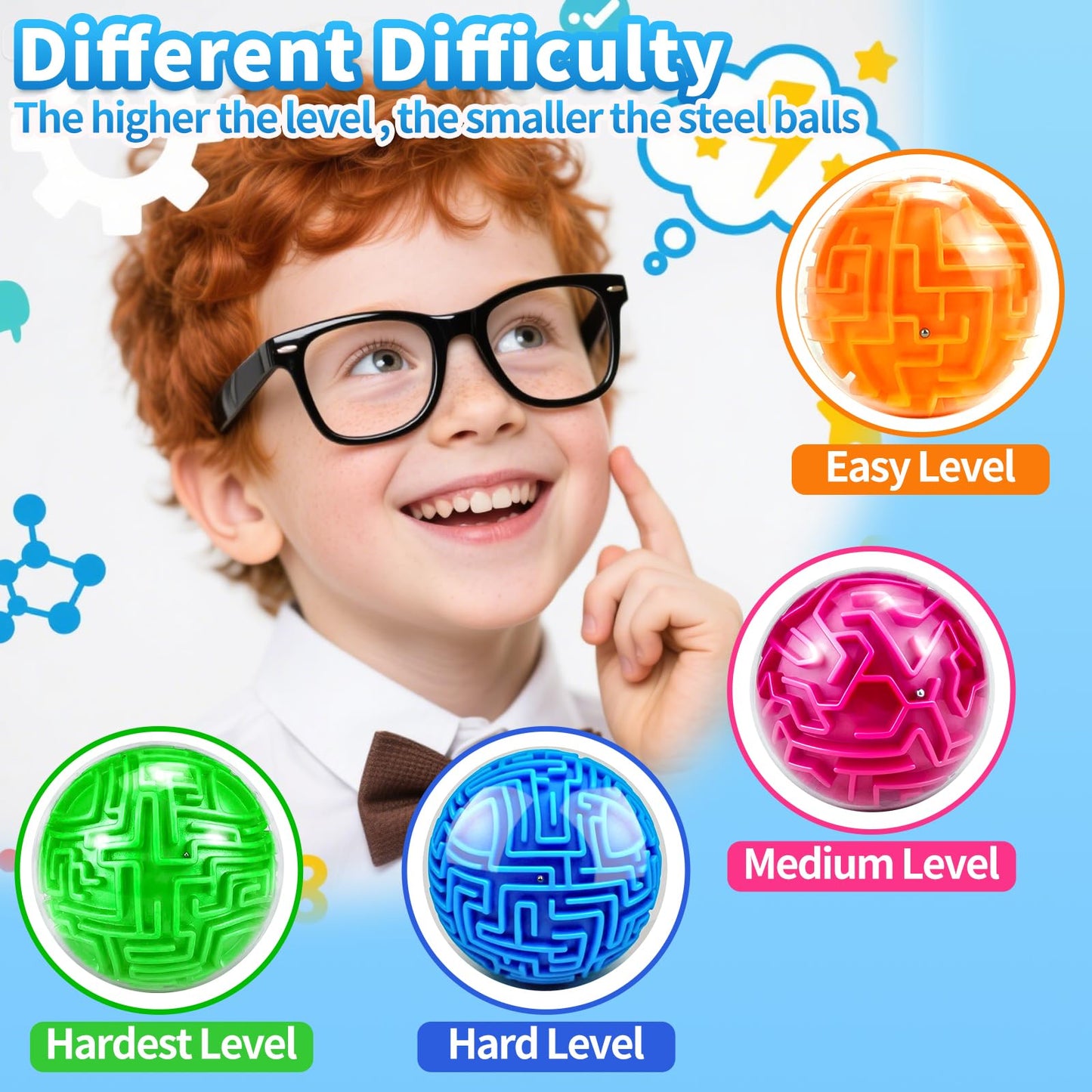 YongnKids 4-Piece 3D Puzzle Maze Ball – Brain Teaser Fidget Toy for Focus & Calm