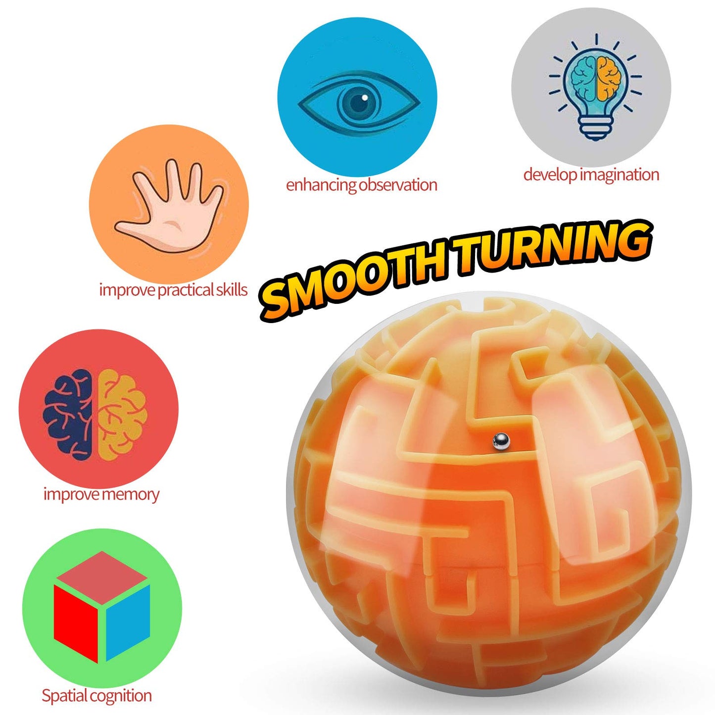 YongnKids Amaze 3D Memory Maze Ball — Portable Brain Teaser Puzzle (Orange)