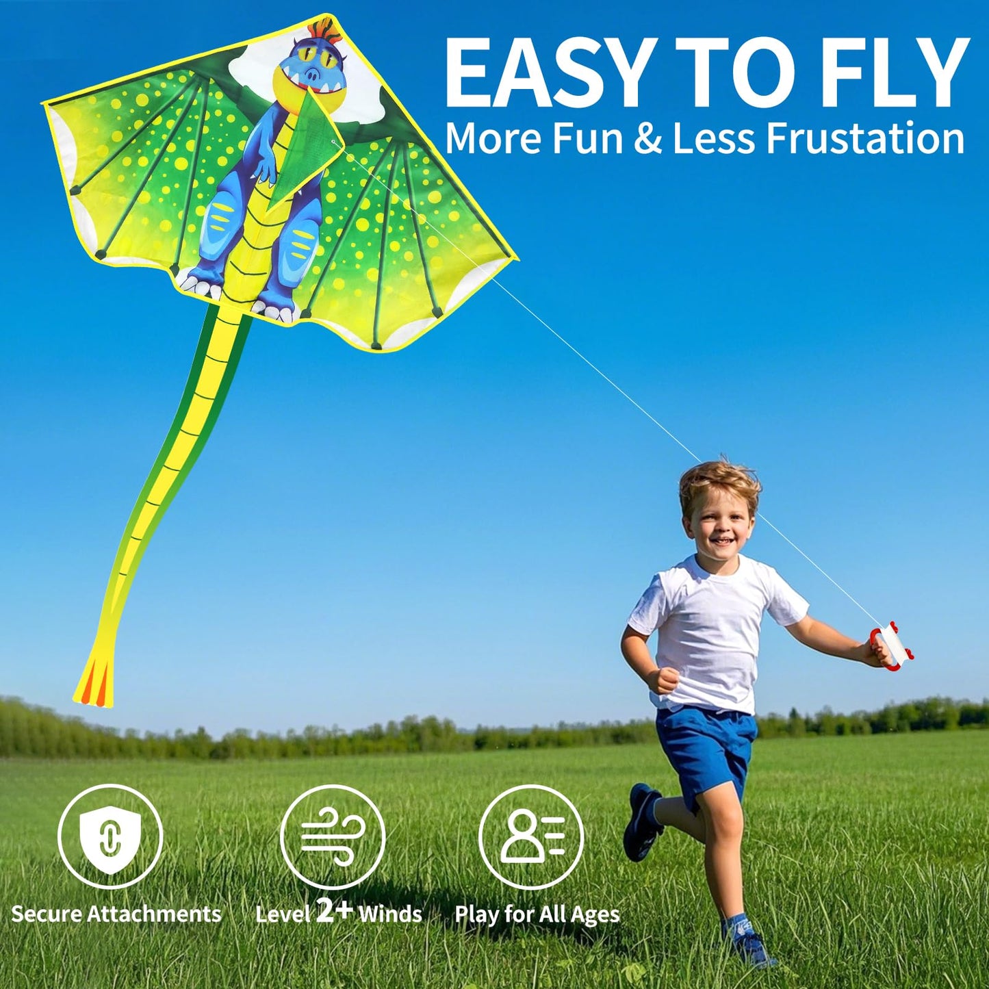 YongnKids Dinosaur Kite – Large 120x210cm, Easy to Fly for Kids Aged 4-12