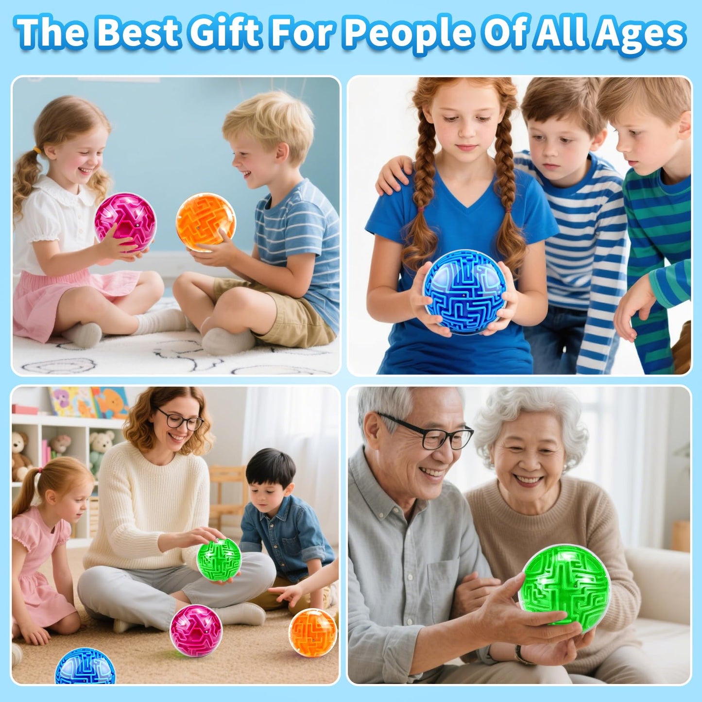 YongnKids 4-Piece 3D Puzzle Maze Ball – Brain Teaser Fidget Toy for Focus & Calm