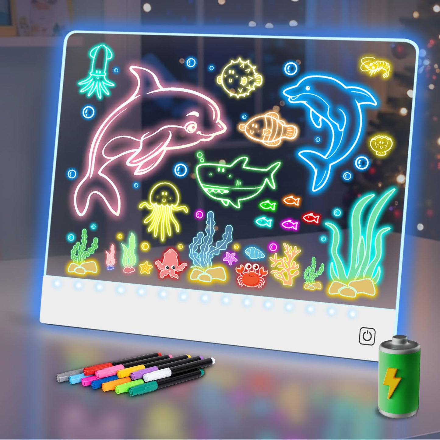 YONHAN 16-Inch LED Drawing Board for Kids – Rechargeable, Portable, 7-Color Glow, Stand (White)