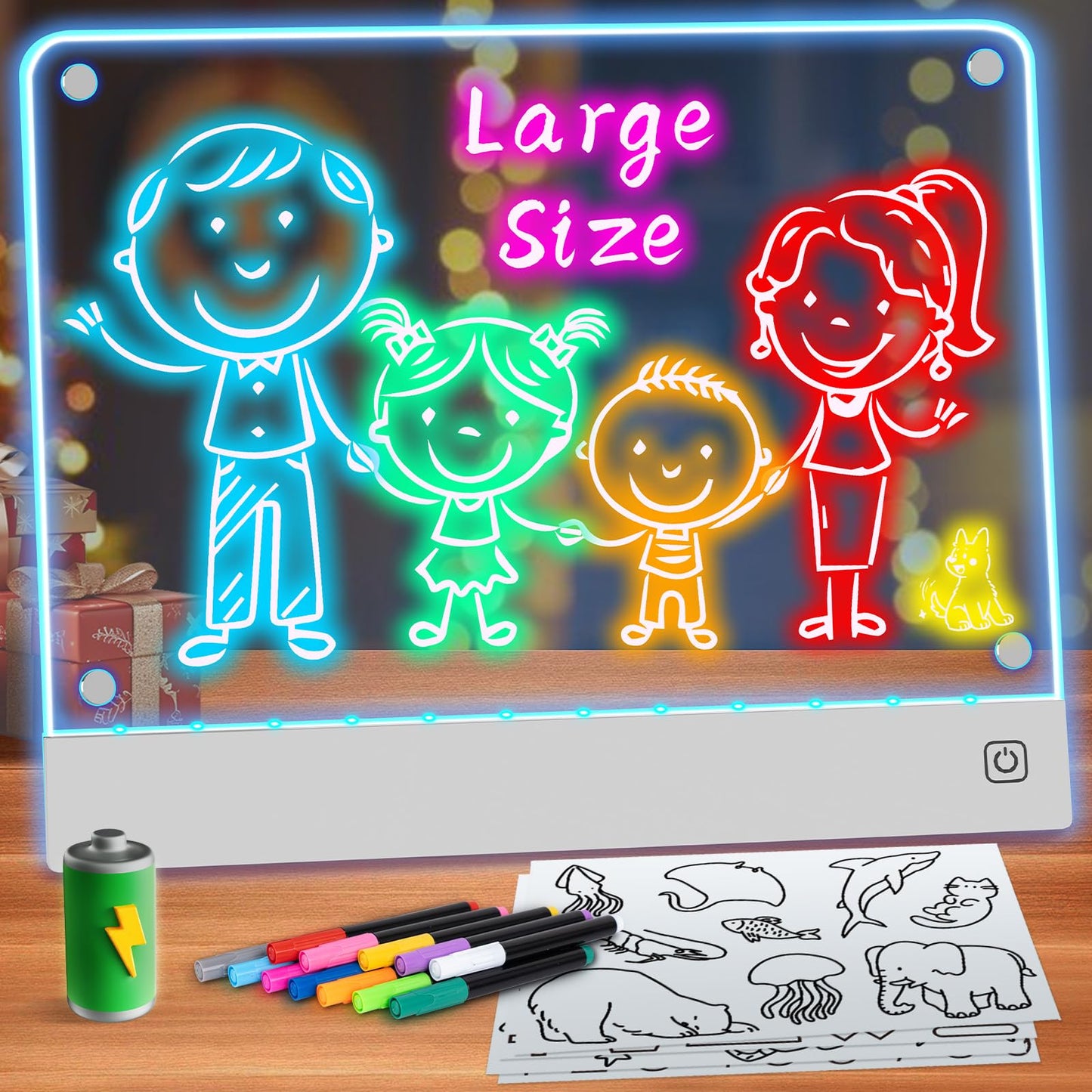 YONHAN Rechargeable LED Drawing Board for Kids — 7 Neon Colors & Magnetic Tracing