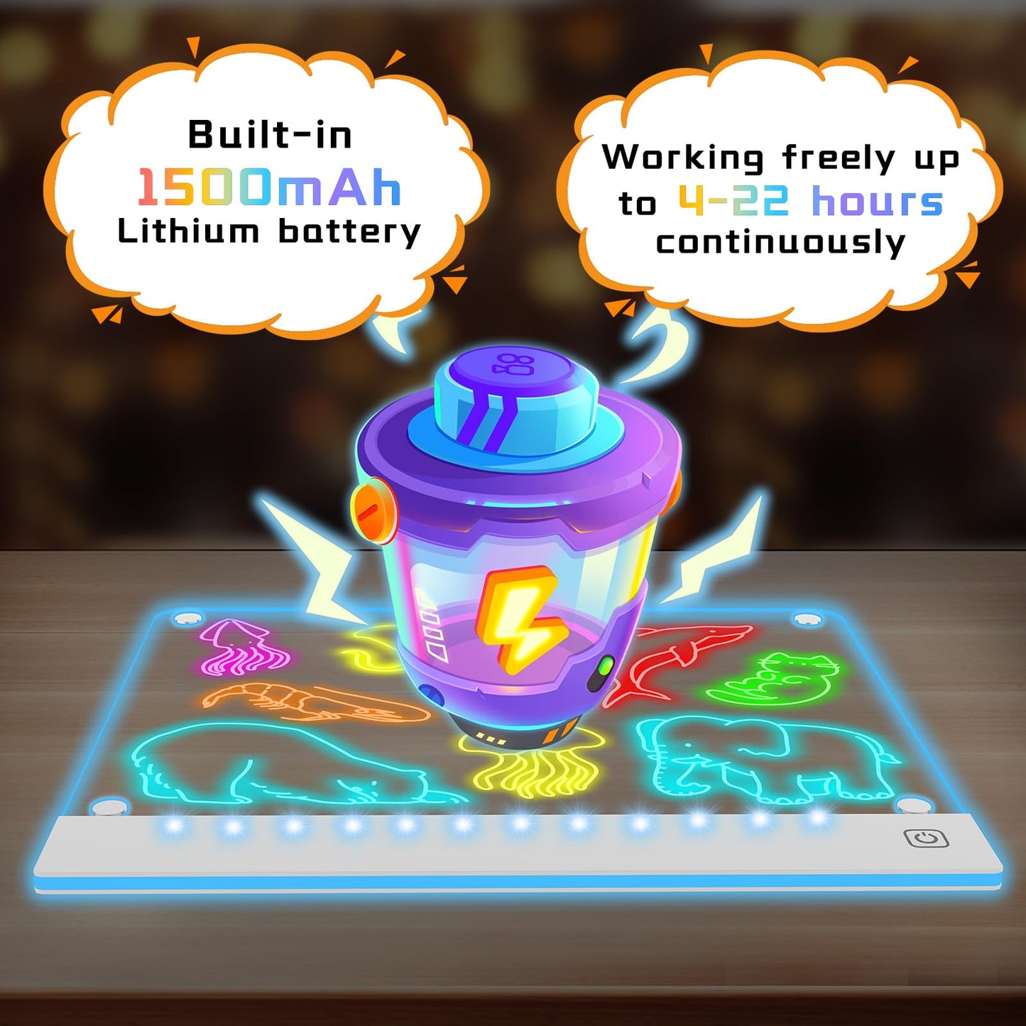 YONHAN Rechargeable LED Drawing Board for Kids — 7 Neon Colors & Magnetic Tracing