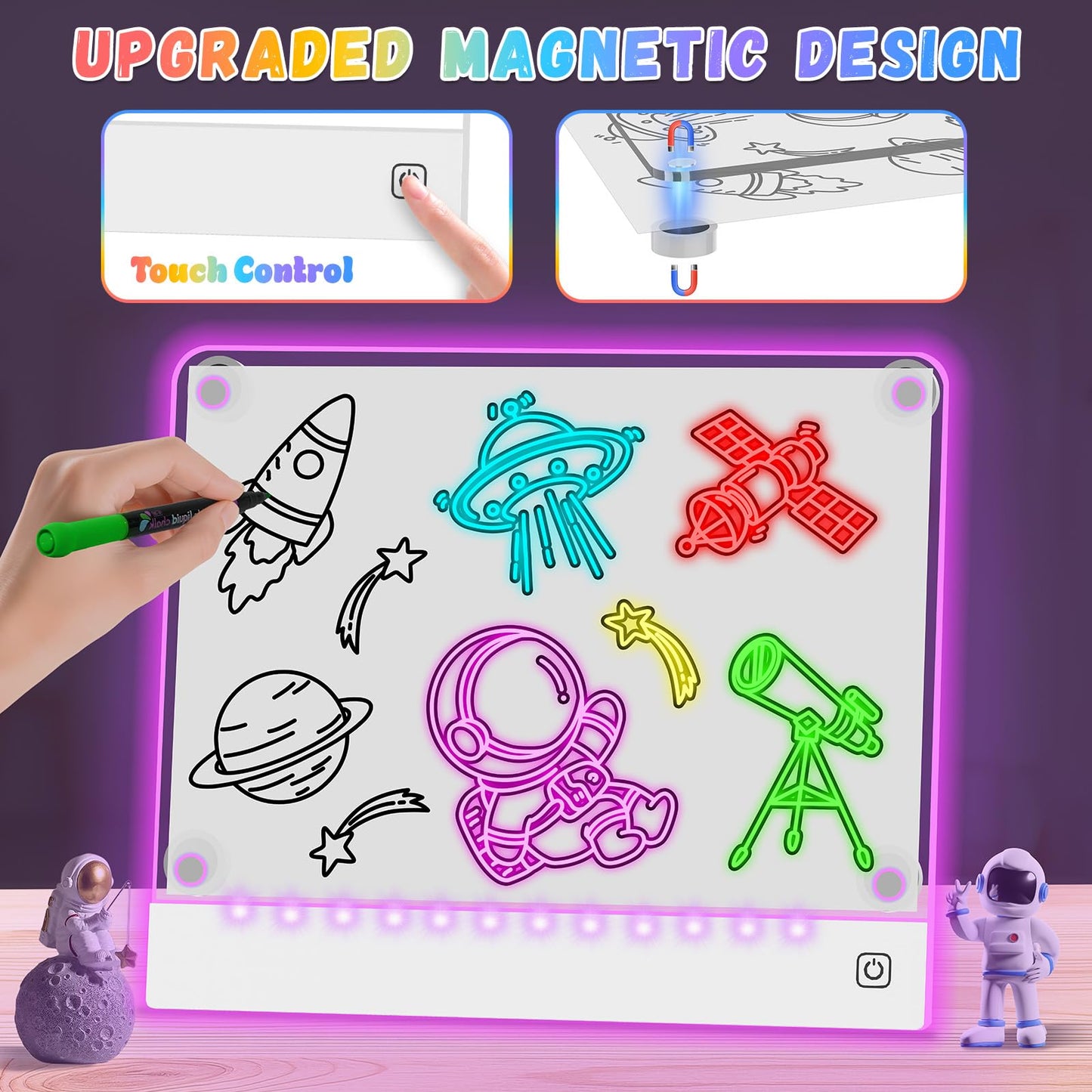 YONHAN Rechargeable LED Drawing Board for Kids — 7 Neon Colors & Magnetic Tracing