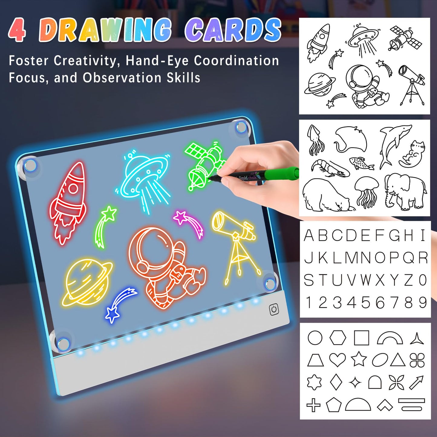 YONHAN Rechargeable LED Drawing Board for Kids — 7 Neon Colors & Magnetic Tracing