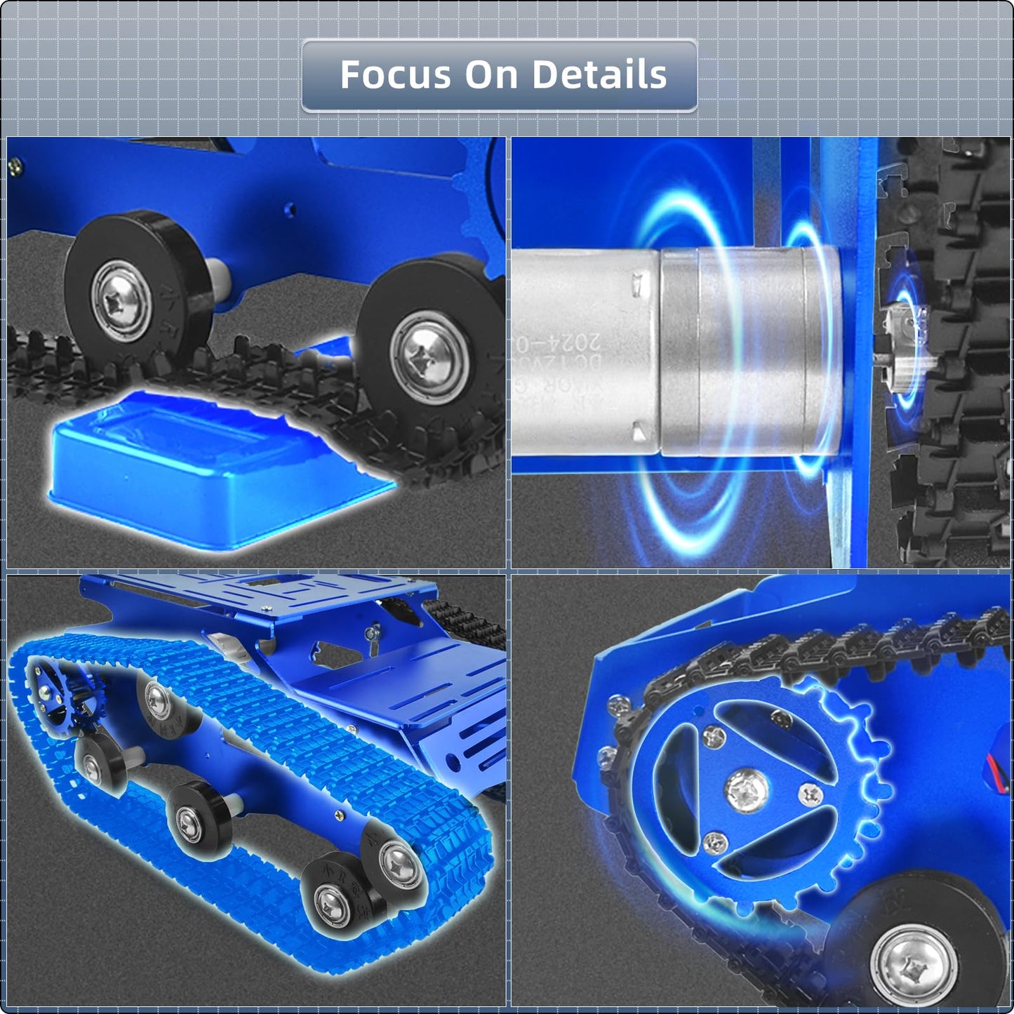 YonPhsy Tank Chassis with Motor – Blue Full-Metal Track Platform for DIY Robots (Encoder Motor)