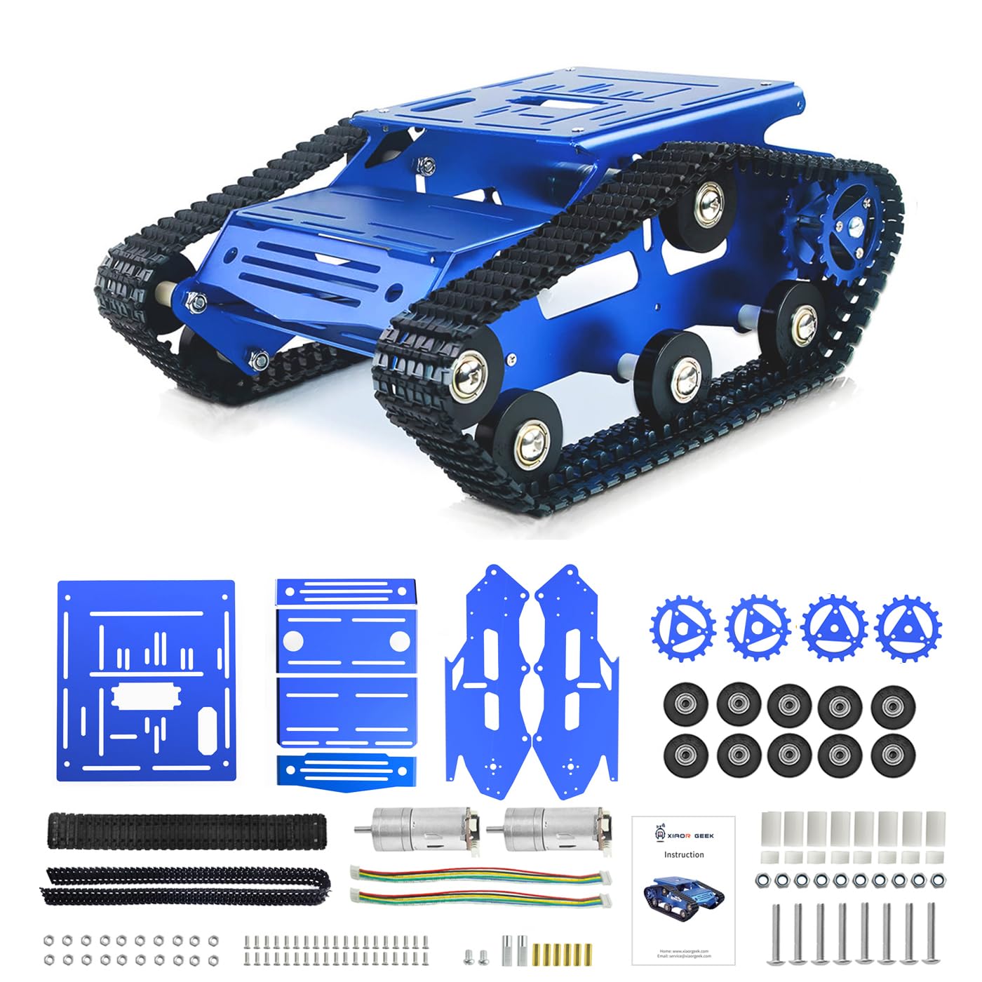 YonPhsy Tank Chassis with Motor – Blue Full-Metal Track Platform for DIY Robots (Encoder Motor)