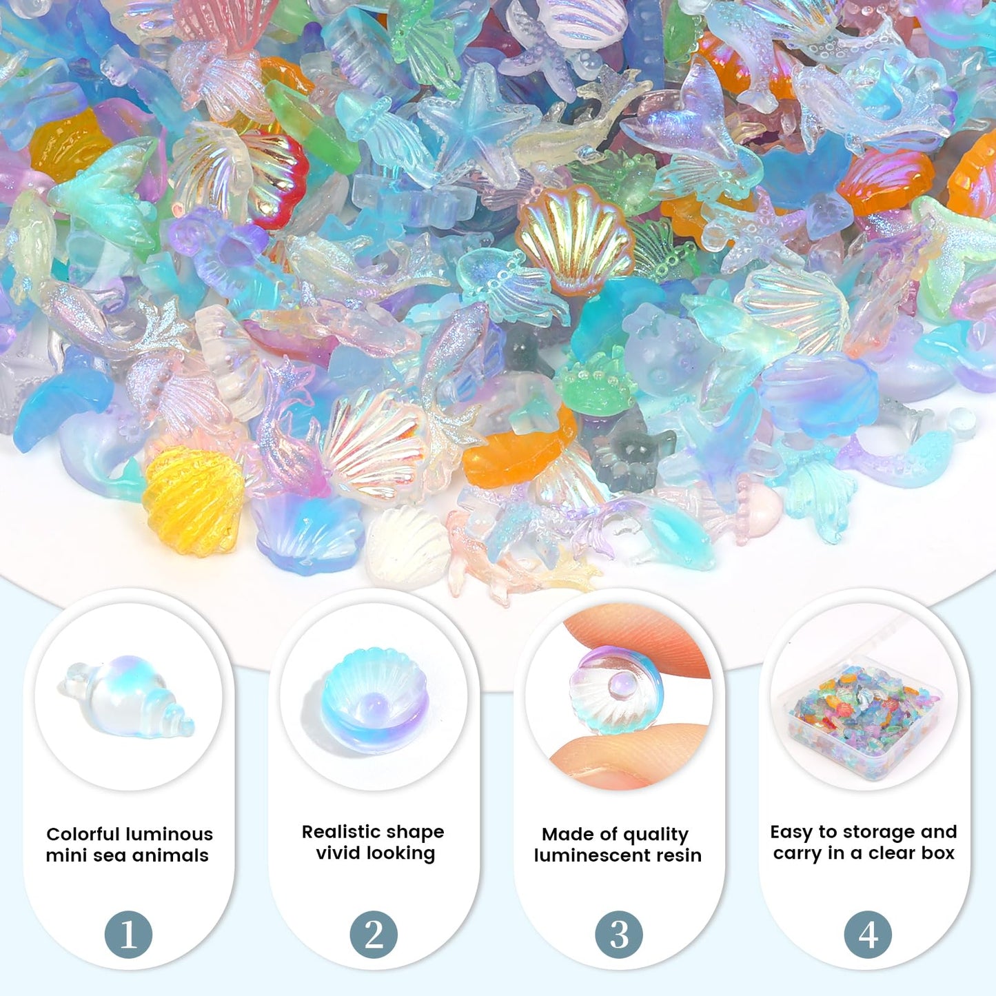 Yonseng 300pcs Luminous Mini Ocean Resin Animals for DIY Aquariums and Dollhouses