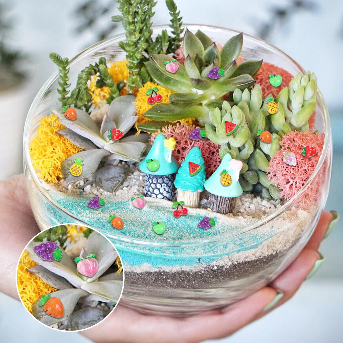 Yonseng 200pcs Mini Fruit Decor Resin Tiny Fruits for Dollhouses