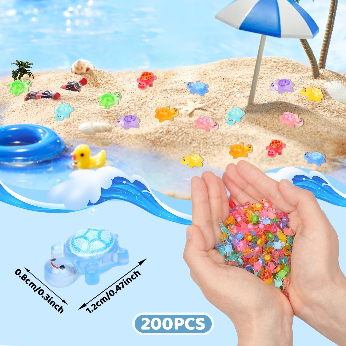 Yonseng 200pcs Mini Resin Turtles — Glow-in-The-Dark Tiny Turtle Figures for Crafts & Dollhouses, 10 Colors