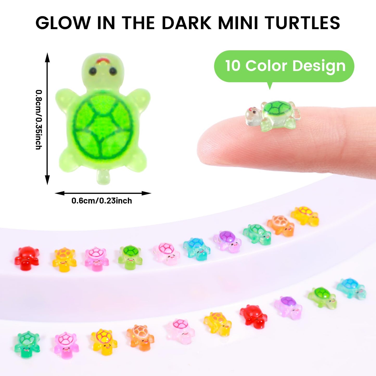 Yonseng 300pcs Glow in the Dark Mini Resin Turtles – 10 Colors for Crafts & Dollhouses