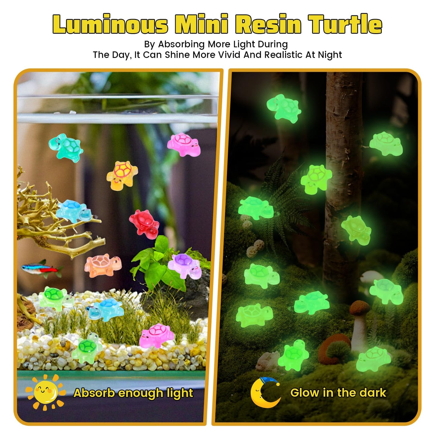 Yonseng 300pcs Glow in the Dark Mini Resin Turtles – 10 Colors for Crafts & Dollhouses