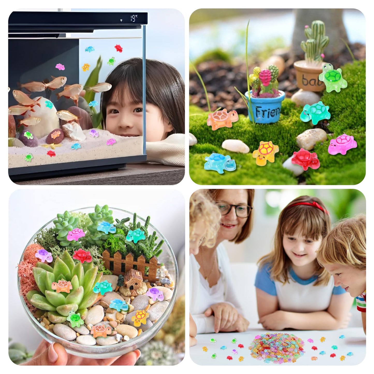 Yonseng 300pcs Glow in the Dark Mini Resin Turtles – 10 Colors for Crafts & Dollhouses