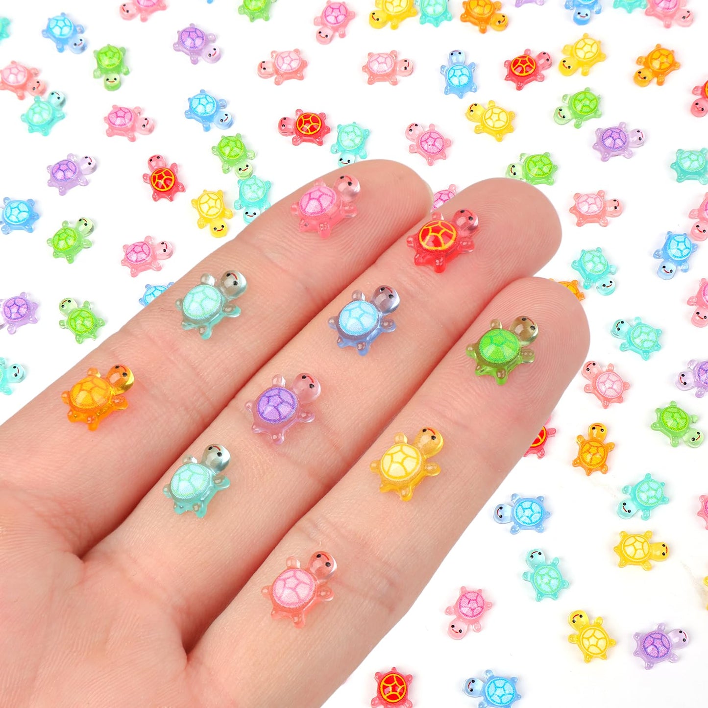 Yonseng 200pcs Mini Resin Turtles — Glow-in-The-Dark Tiny Turtle Figures for Crafts & Dollhouses, 10 Colors