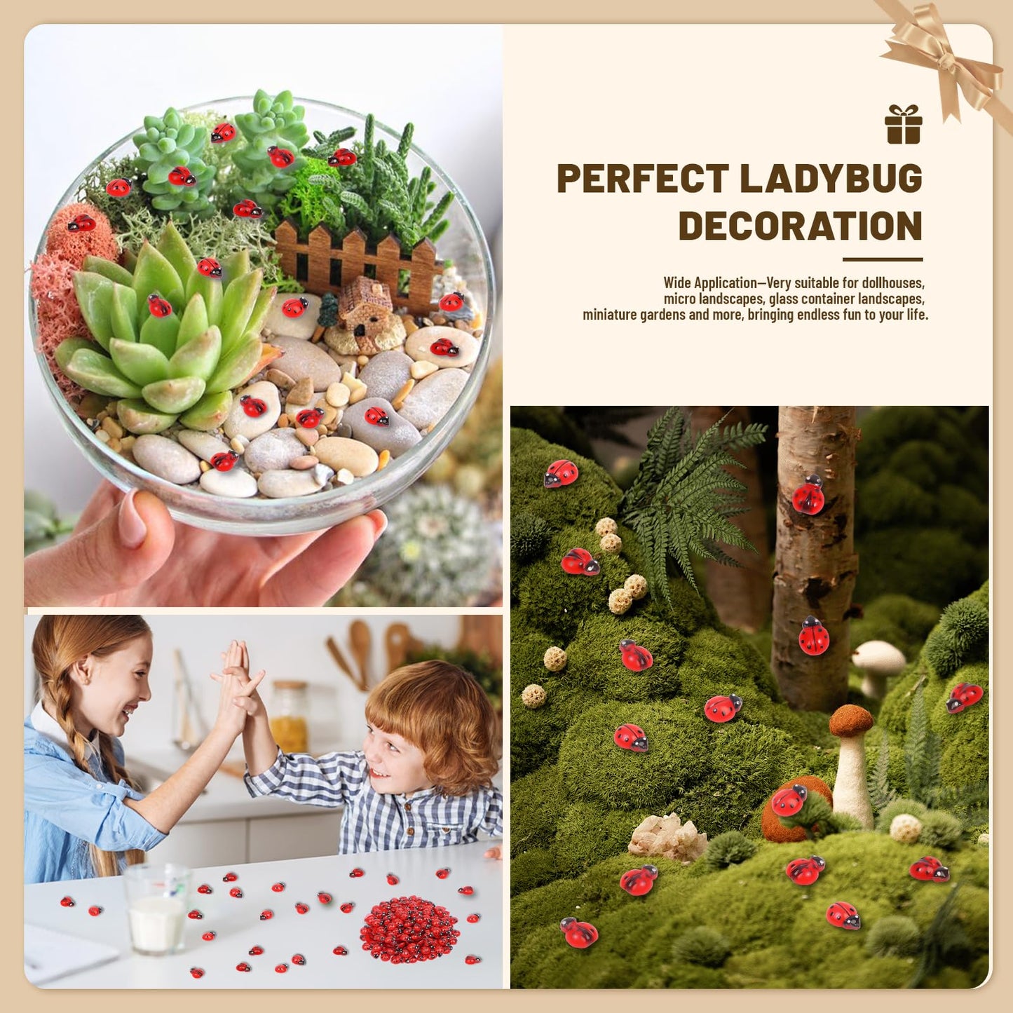 Yonseng 200pcs Mini Resin Ladybugs – 2 Types for Dollhouses, Fairy Gardens & Micro Landscaping