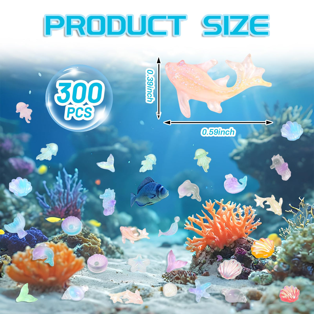 Yonseng 300pcs Luminous Mini Ocean Resin Animals for DIY Aquariums and Dollhouses
