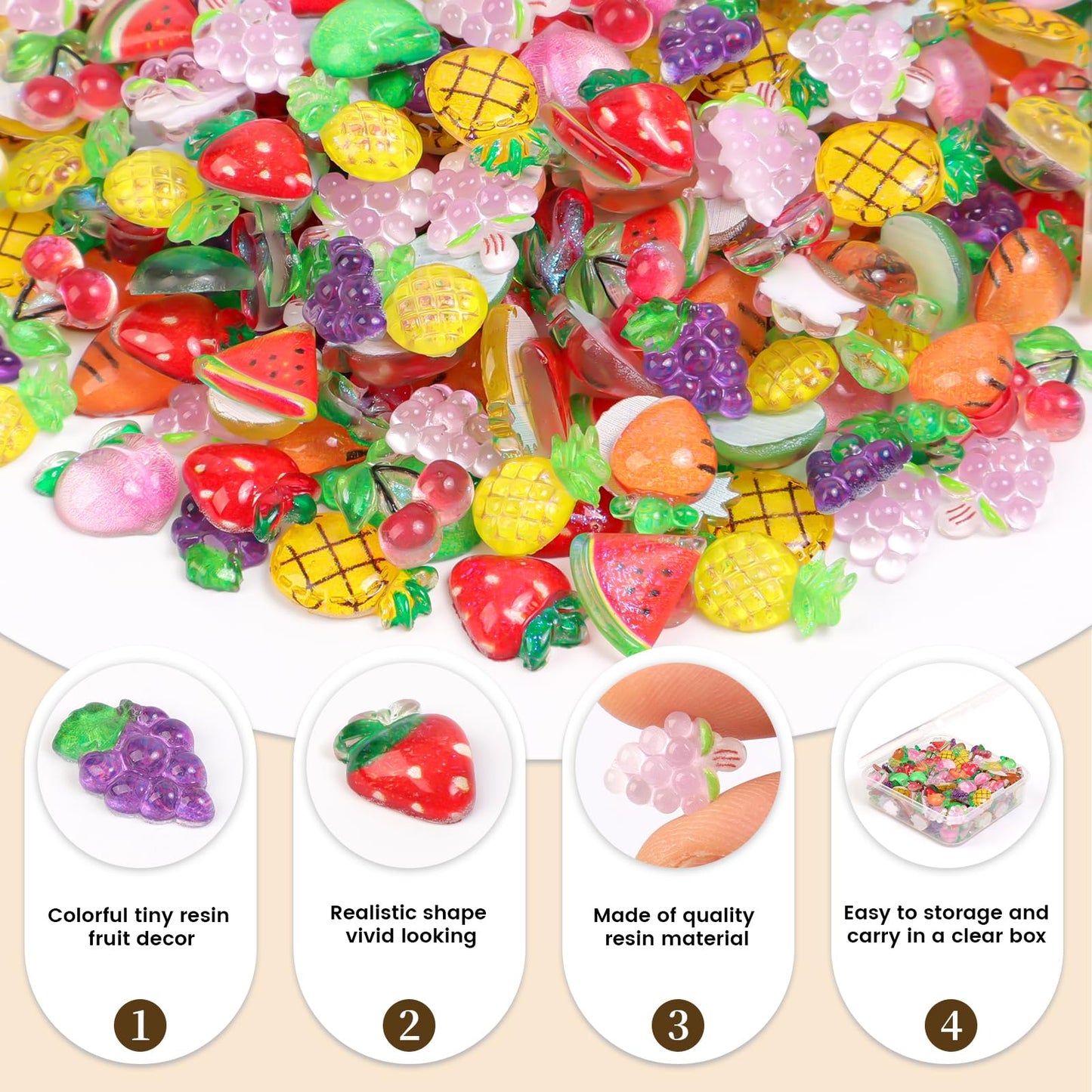 Yonseng 200pcs Mini Fruit Decor Resin Tiny Fruits for Dollhouses