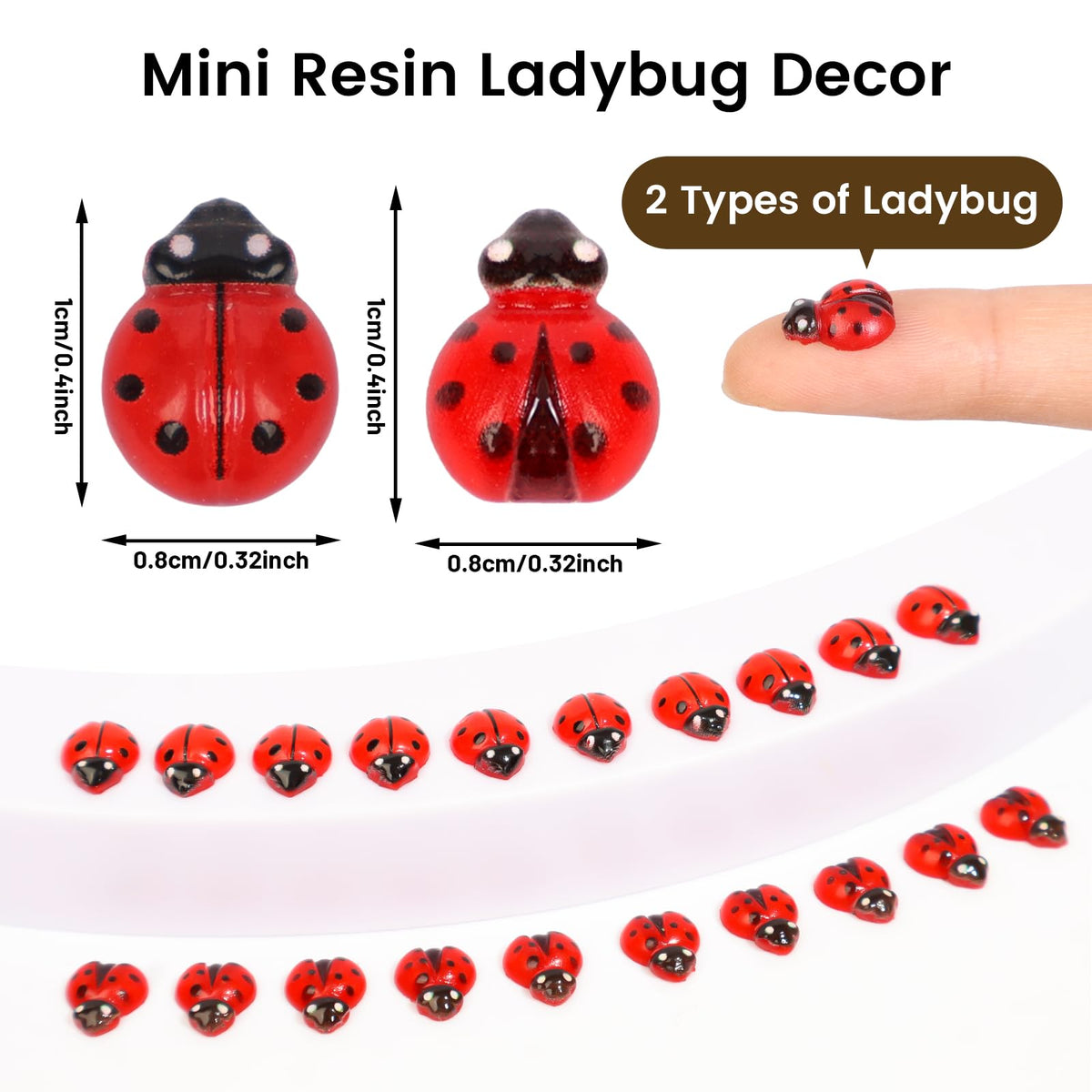 Yonseng 200pcs Mini Resin Ladybugs – 2 Types for Dollhouses, Fairy Gardens & Micro Landscaping