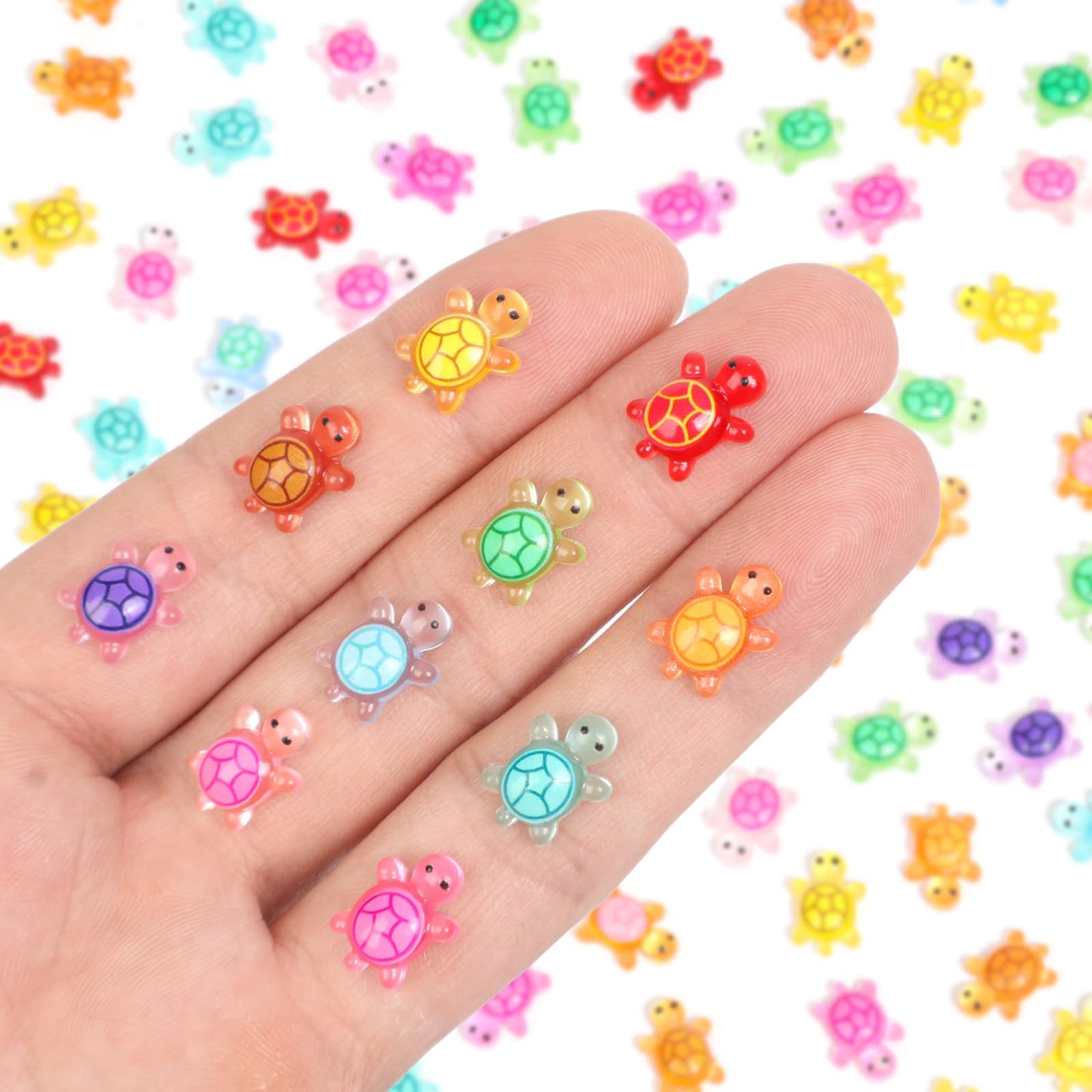 Yonseng 200pcs Glow-in-the-Dark Mini Resin Turtles for Crafts | 10 Colors, 0.4 x 0.5 in