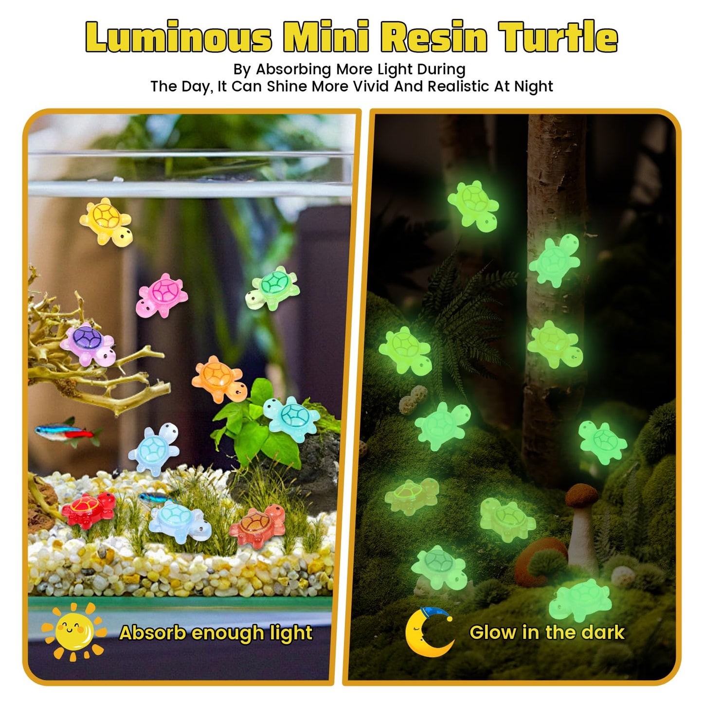 Yonseng 200pcs Glow-in-the-Dark Mini Resin Turtles for Crafts | 10 Colors, 0.4 x 0.5 in