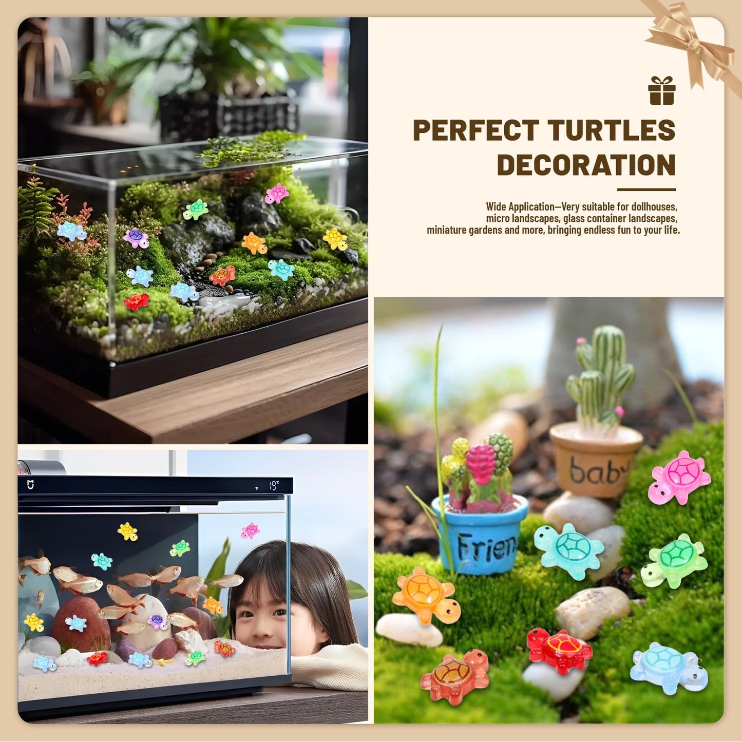 Yonseng 200pcs Glow-in-the-Dark Mini Resin Turtles for Crafts | 10 Colors, 0.4 x 0.5 in