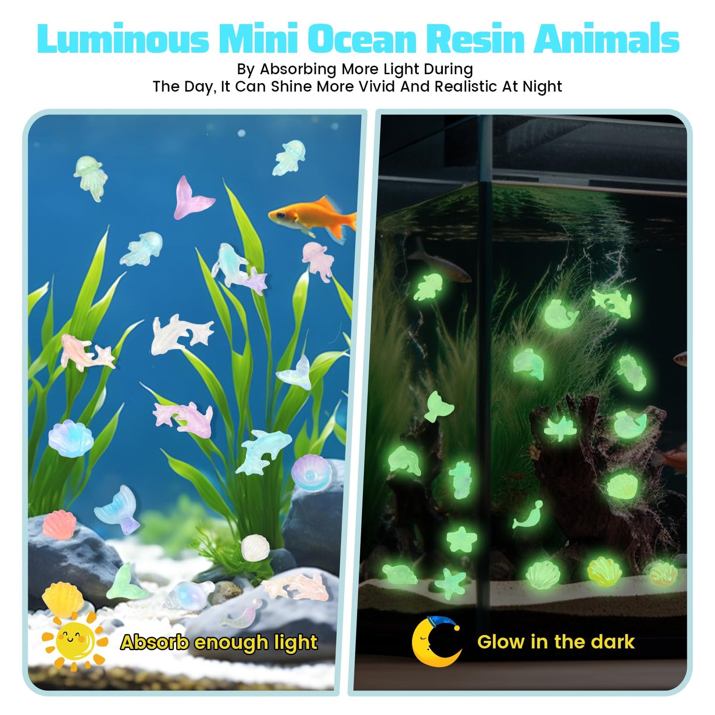 Yonseng 300pcs Luminous Mini Ocean Resin Animals for DIY Aquariums and Dollhouses