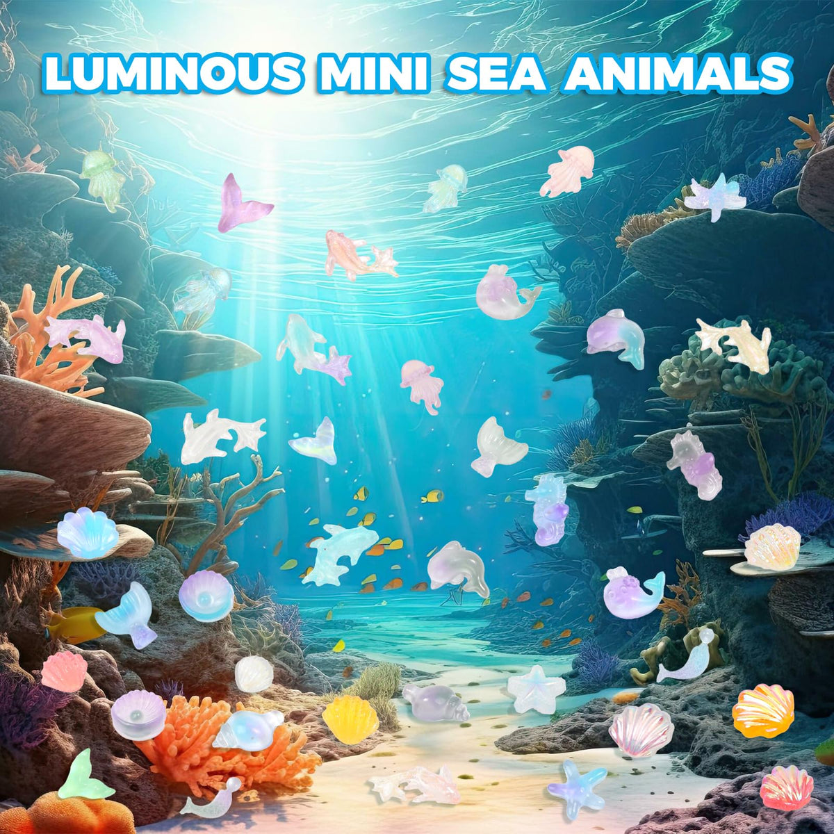 Yonseng 300pcs Luminous Mini Ocean Resin Animals for DIY Aquariums and Dollhouses
