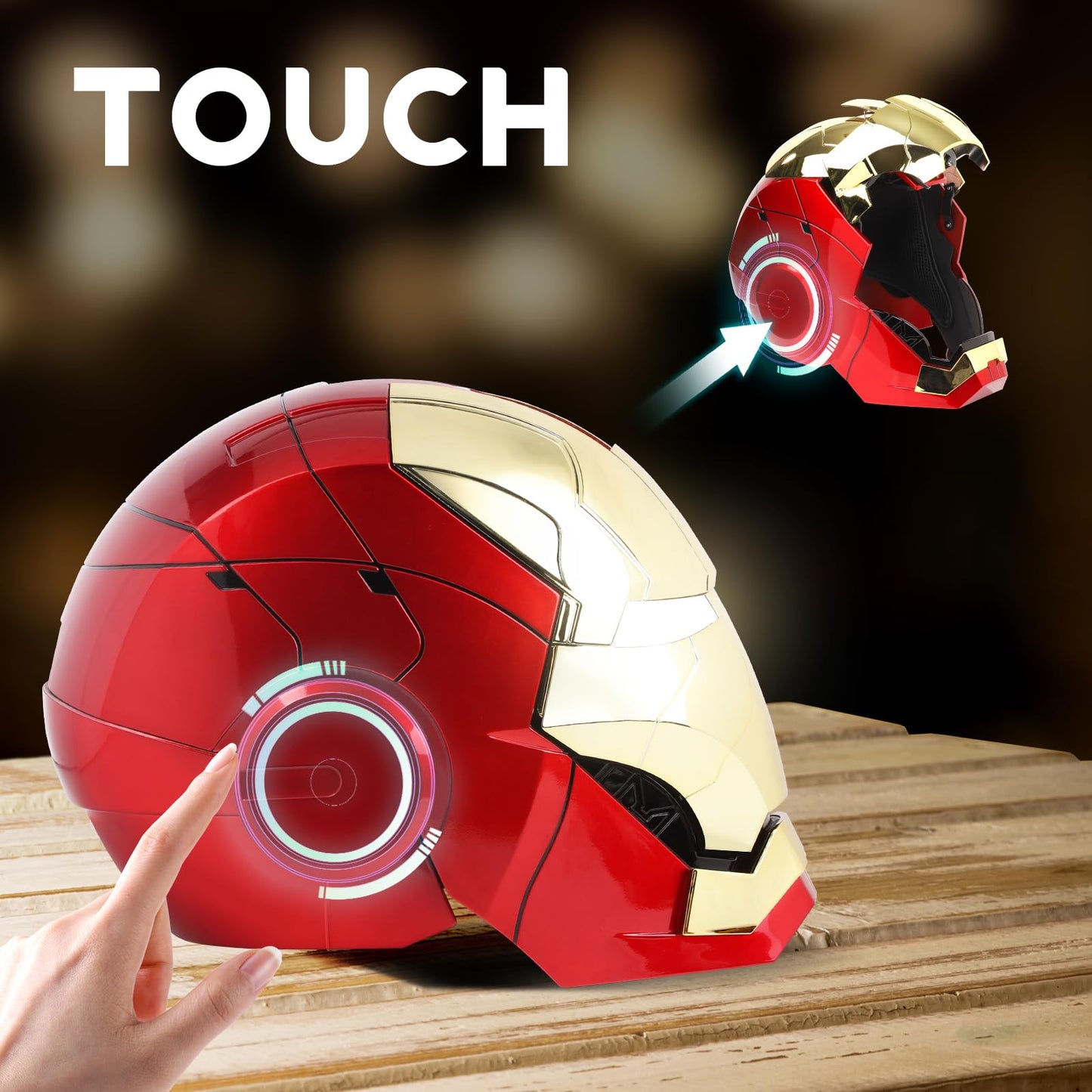YONTYEQ Iron Hero MK5 1:1 Wearable Helmet – Voice, Touch & Remote, LED Eyes, Gold