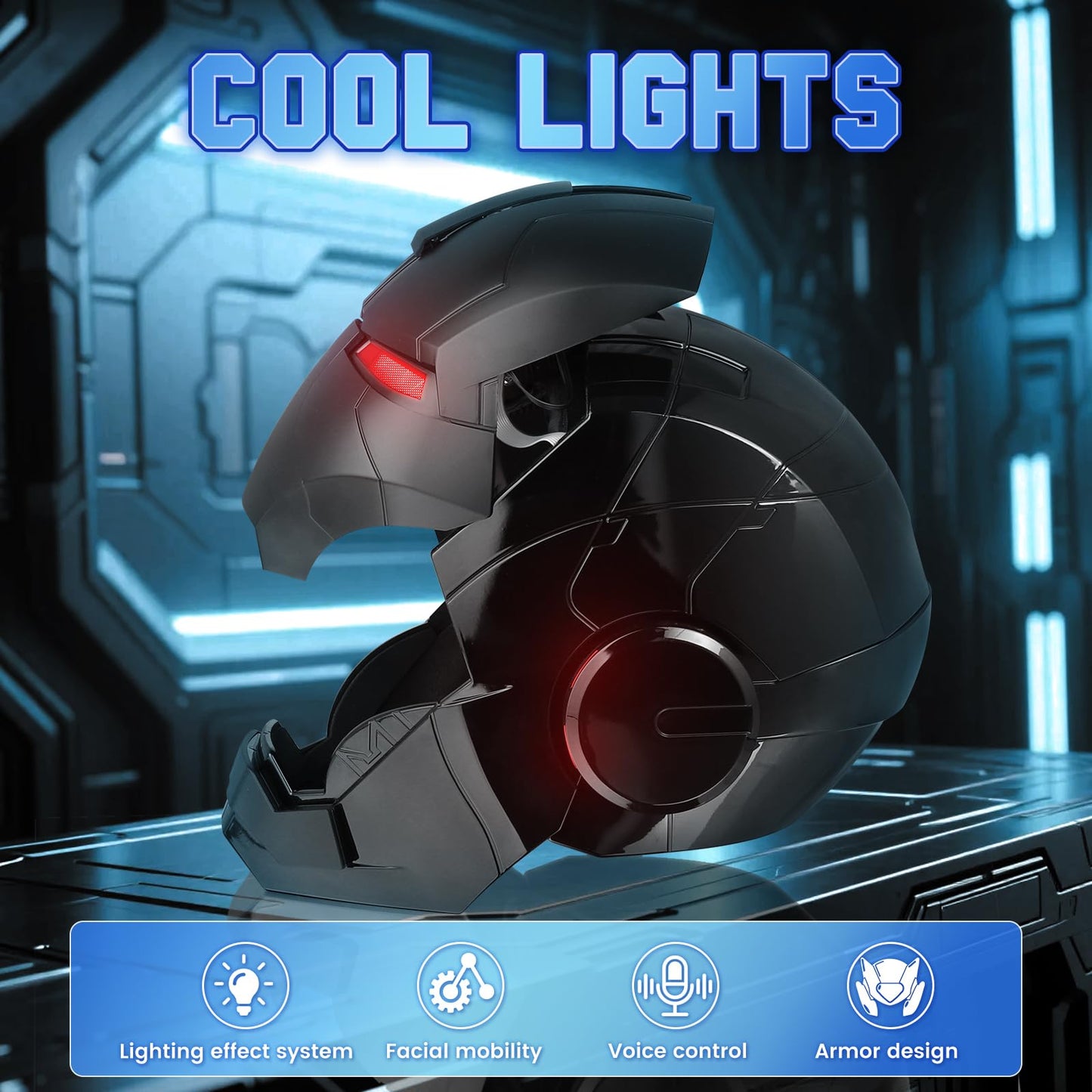 YONTYEQ MK5 Black Edition Iron Hero Helmet – 1:1 Wearable Cosplay with LED Eyes, Voice & Remote
