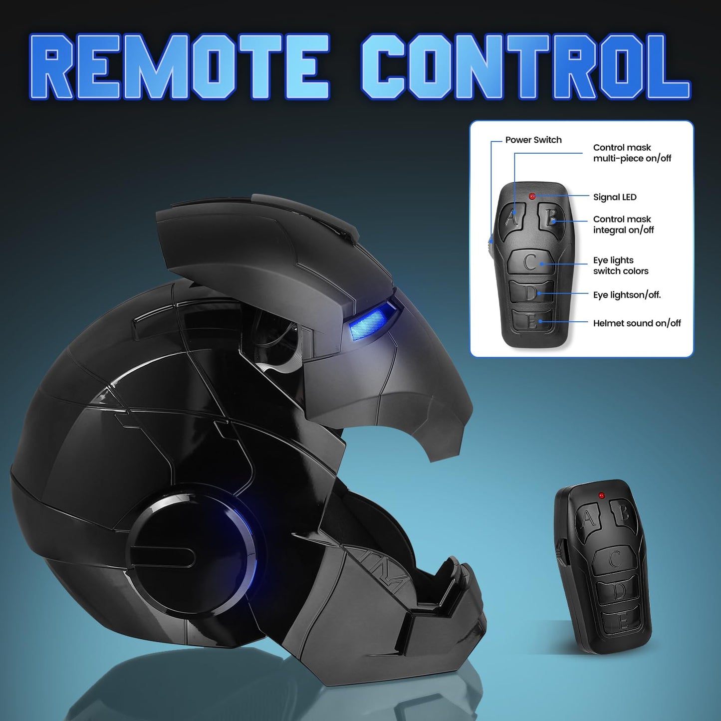 YONTYEQ MK5 Black Edition Iron Hero Helmet – 1:1 Wearable Cosplay with LED Eyes, Voice & Remote