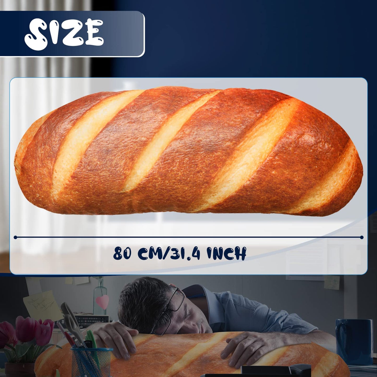 Yookeer 31.5-Inch 3D Bread Pillow – Soft Plush Back & Hug Cushion